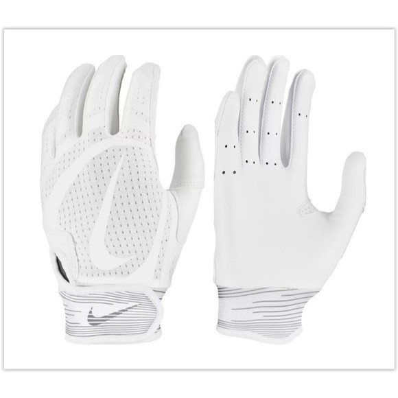 Nike Adult M Alpha Huarache Edge Batting Gloves WHITE Vegan Leather Adjustable - Picture 1 of 4